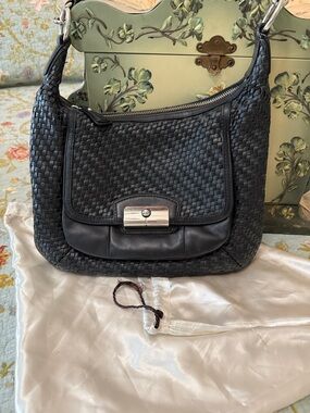 Coach Woven Leather Shoulder Bag - Black